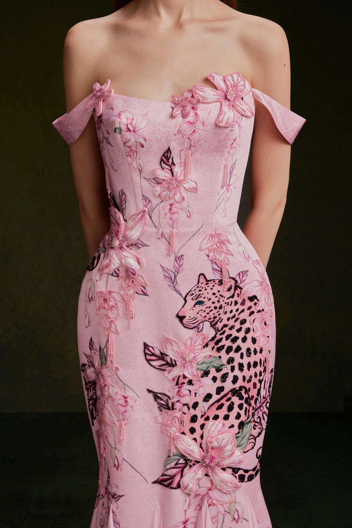 Vontier de Montier Panthère Bejeweled Gown Cool Pink