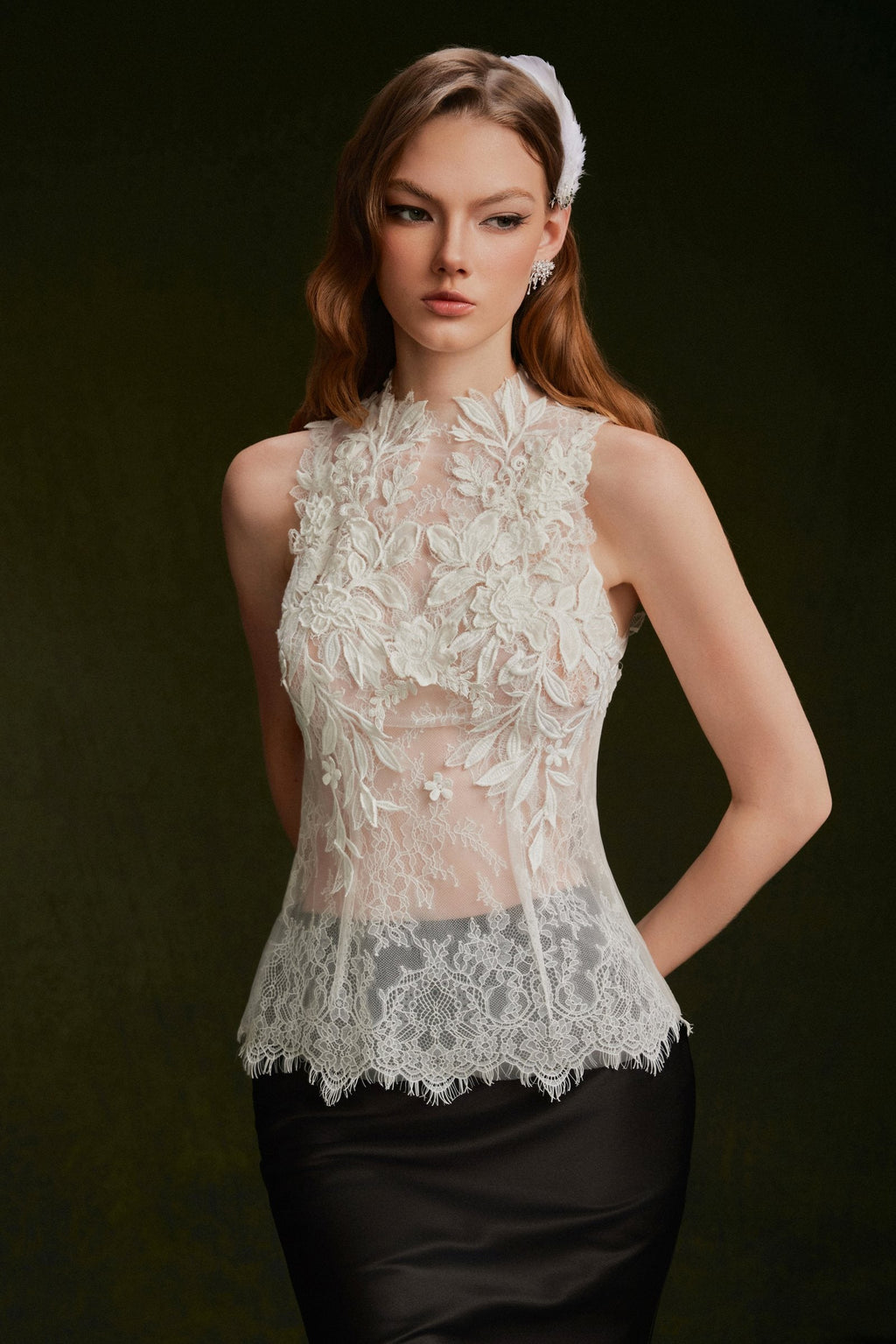 Vontier de Montier Sheer Lace Top Ivory