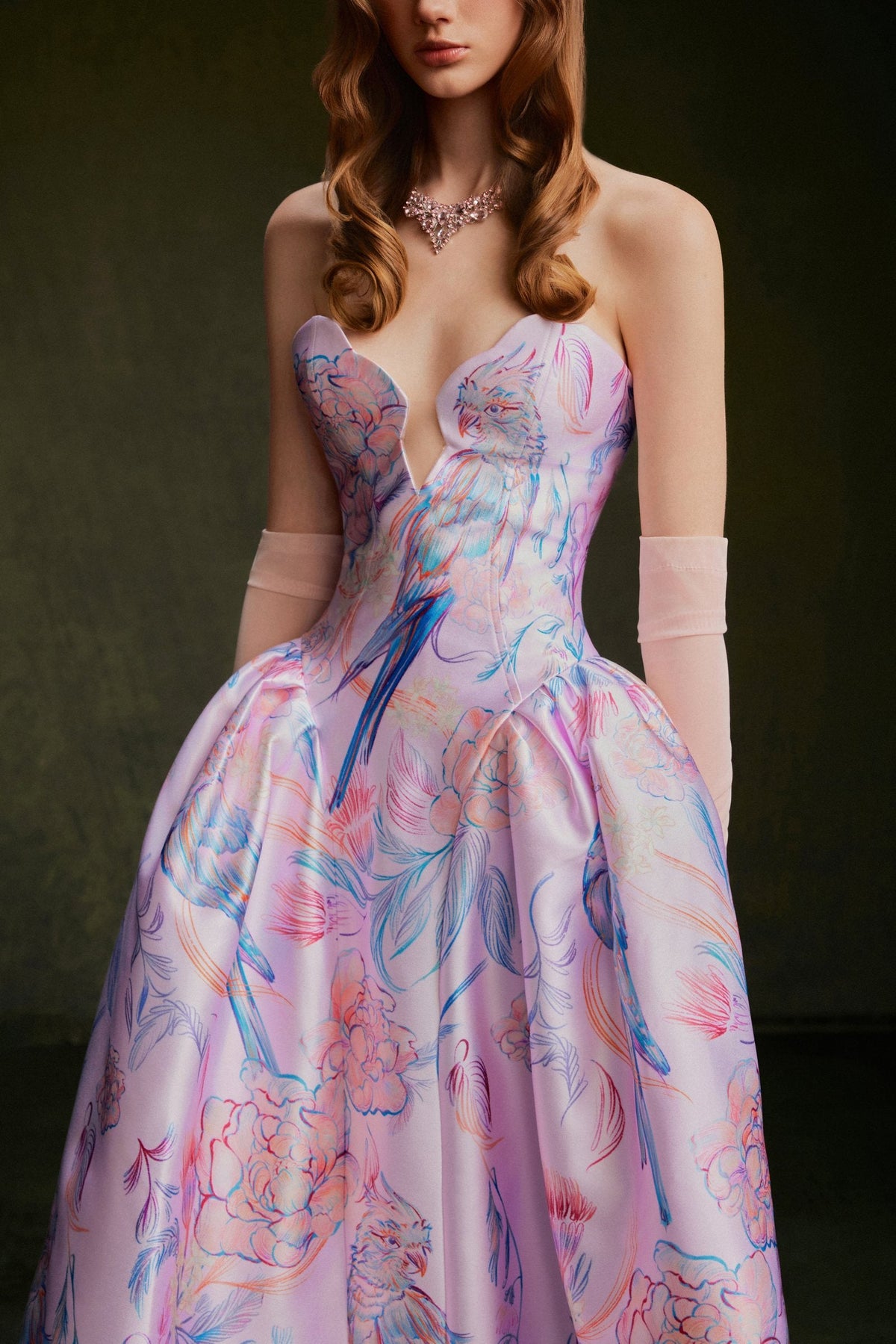 Vontier de Montier Songbird Embroidered Gown Cool Pink