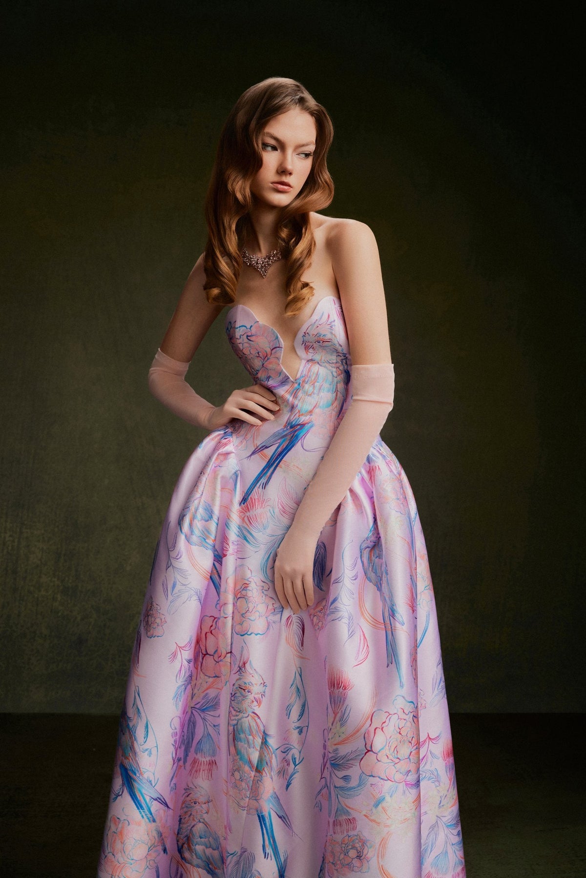 Vontier de Montier Songbird Embroidered Gown Cool Pink