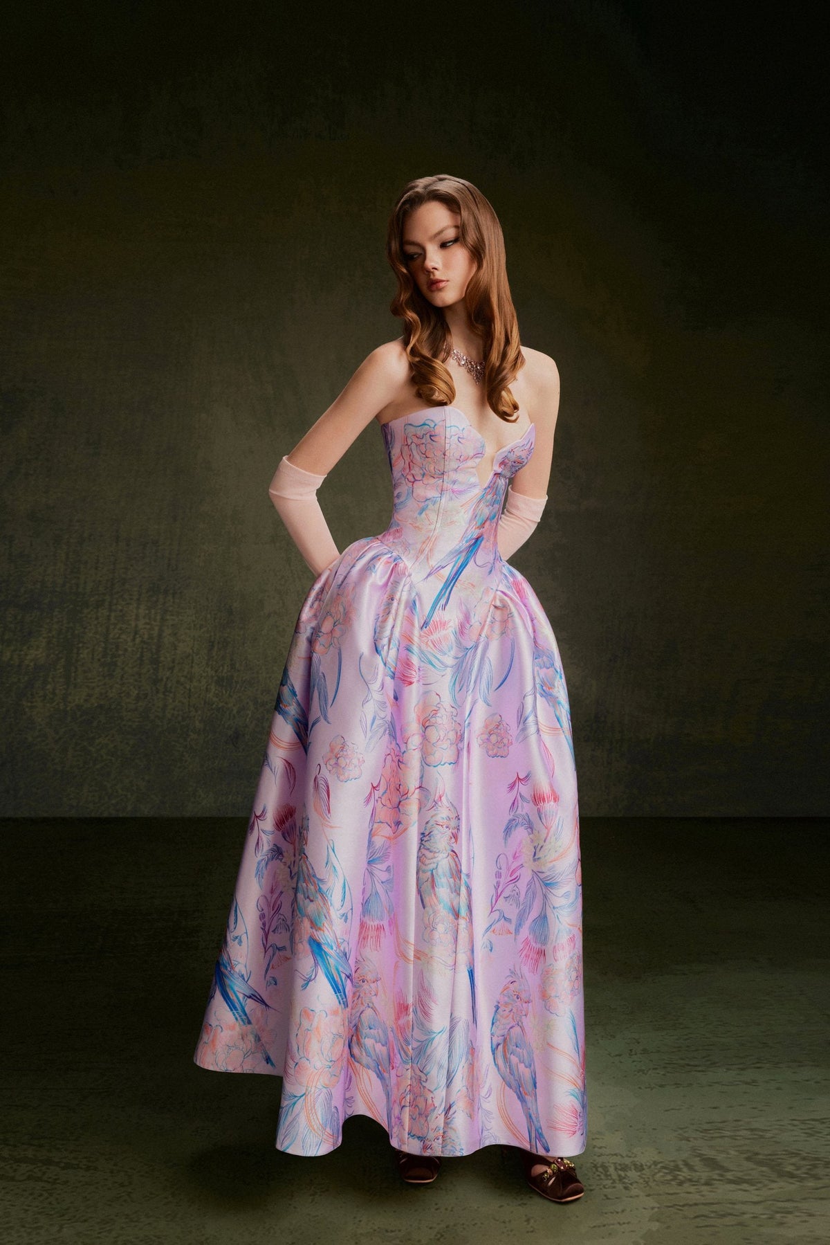 Vontier de Montier Songbird Embroidered Gown Cool Pink