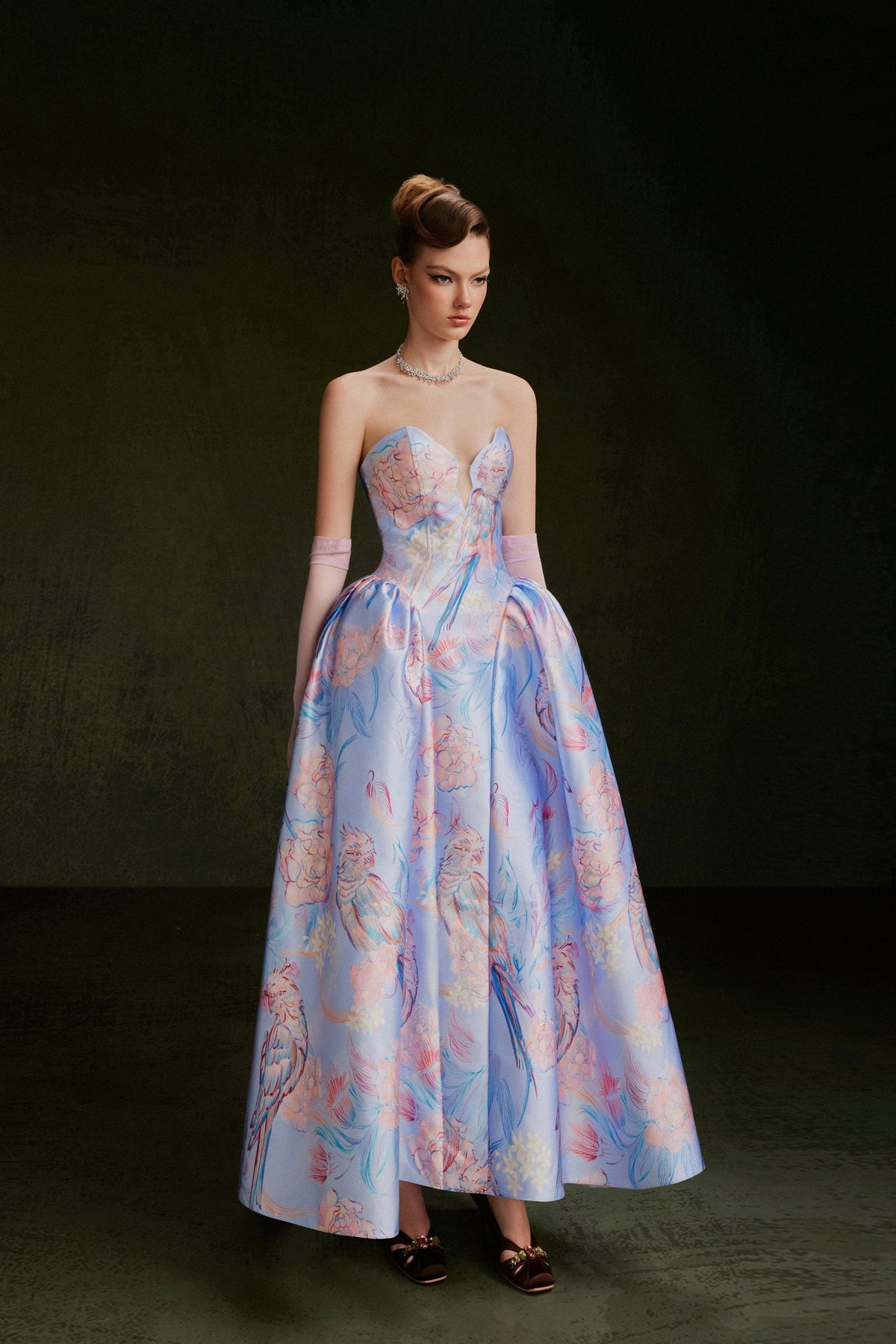 Vontier de Montier Songbird Embroidered Gown Ice Blue