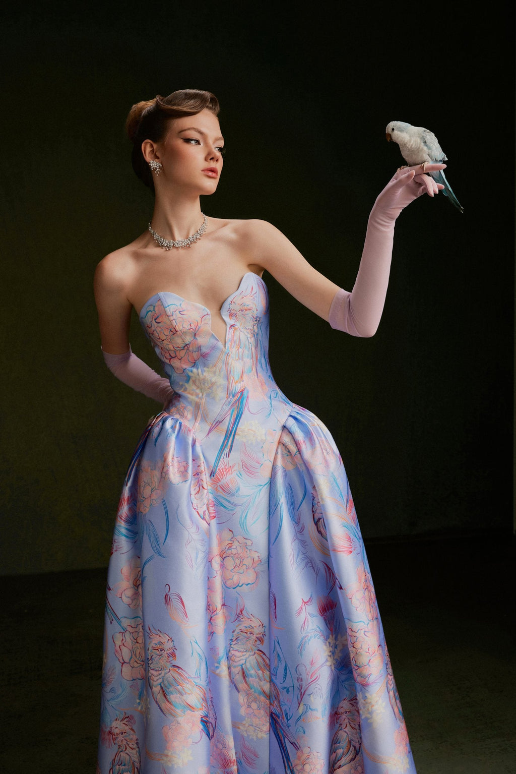 Vontier de Montier Songbird Embroidered Gown Ice Blue