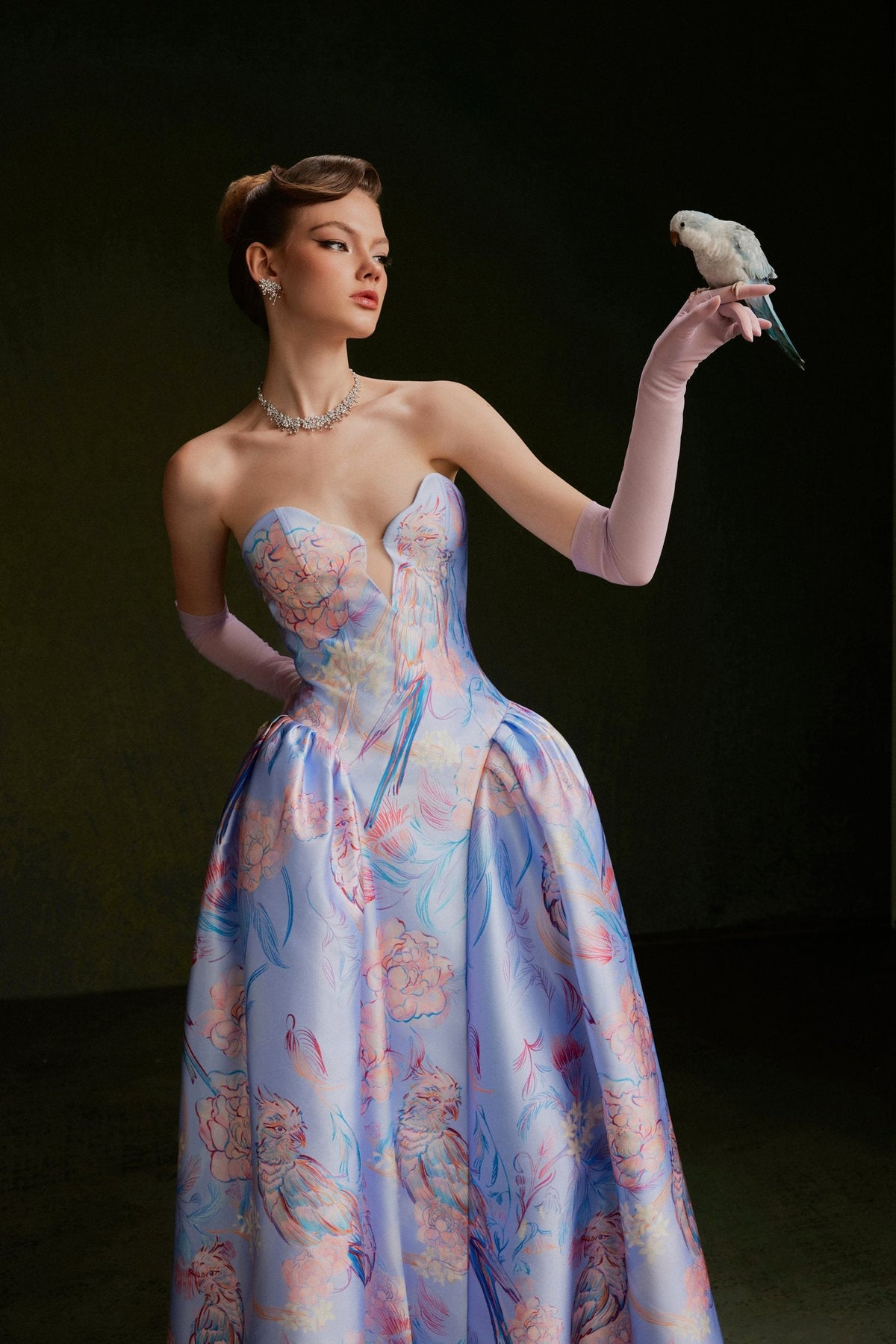 Vontier de Montier Songbird Embroidered Gown Ice Blue