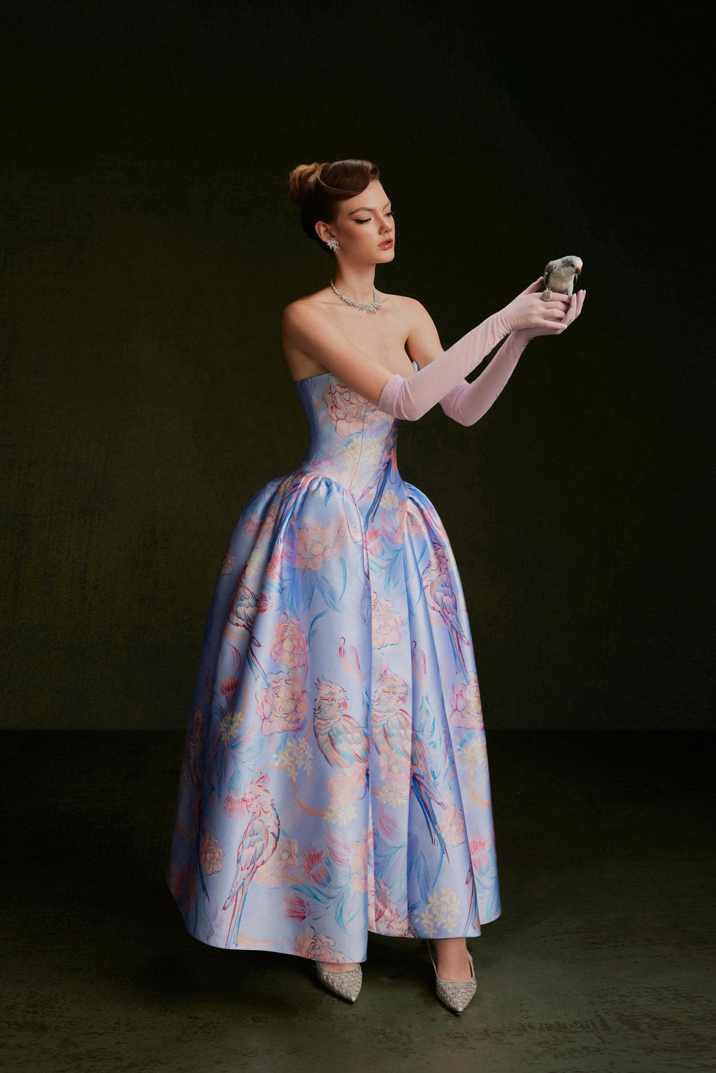 Vontier de Montier Songbird Embroidered Gown Ice Blue
