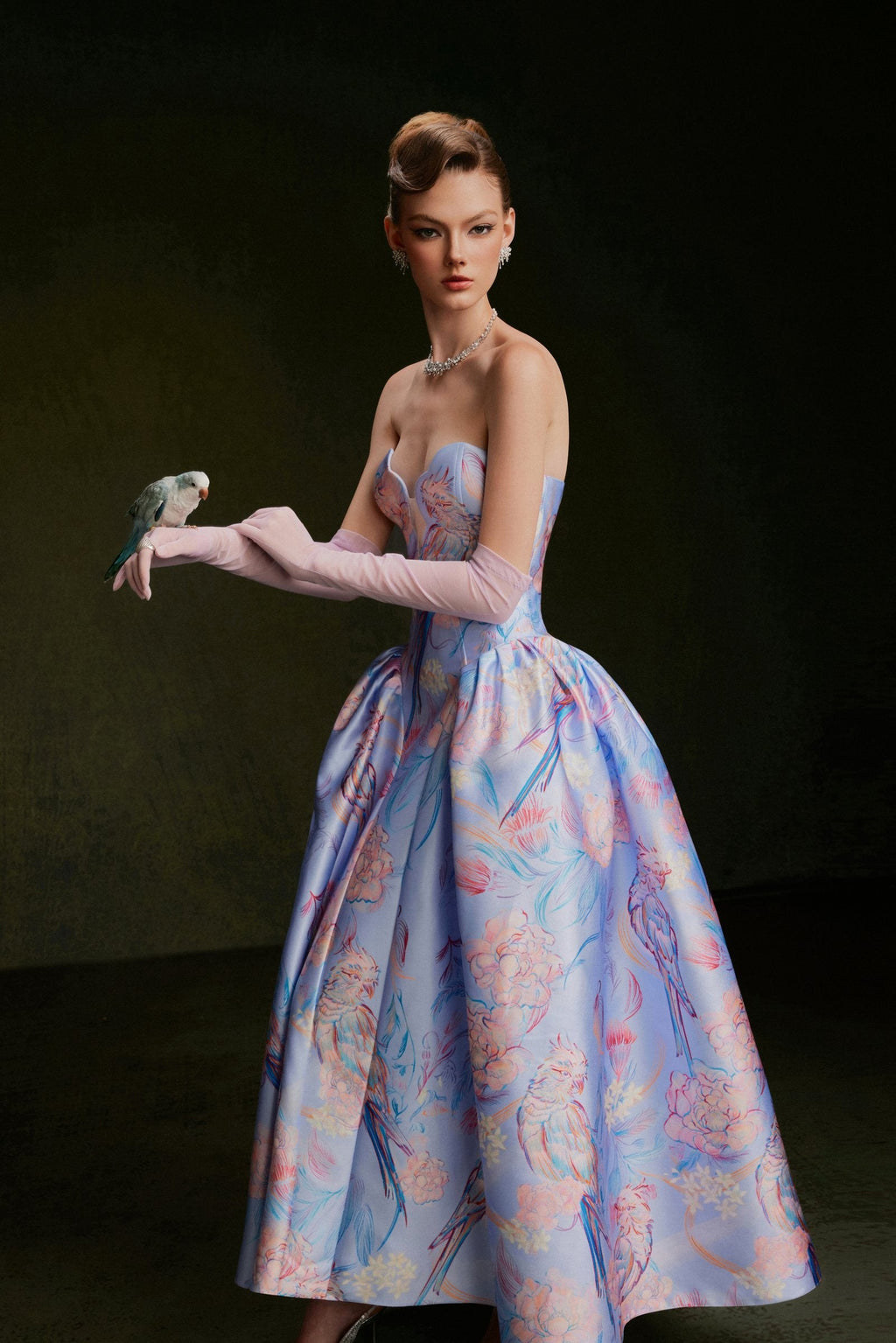 Vontier de Montier Songbird Embroidered Gown Ice Blue