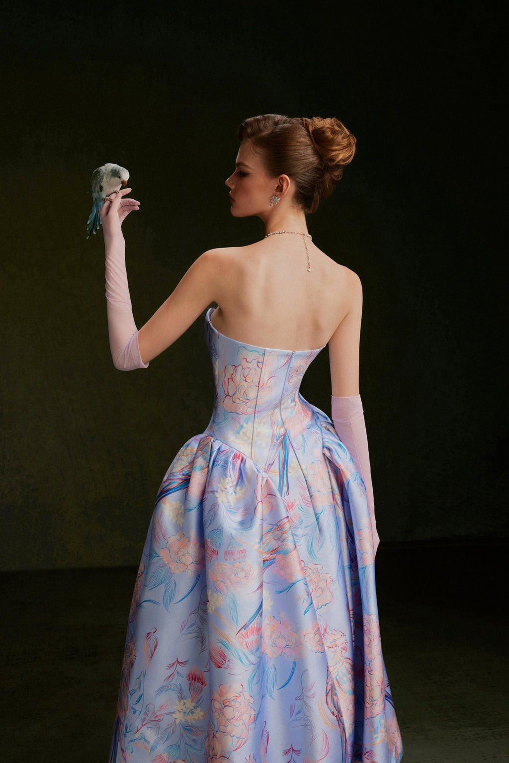 Vontier de Montier Songbird Embroidered Gown Ice Blue
