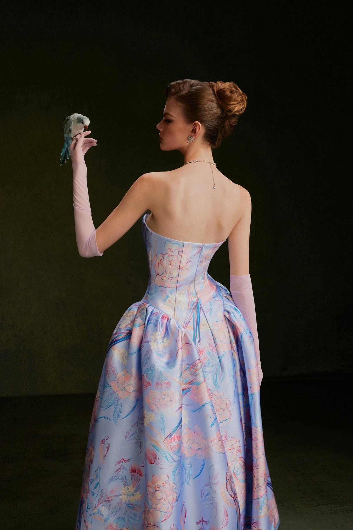 Vontier de Montier Songbird Embroidered Gown Ice Blue