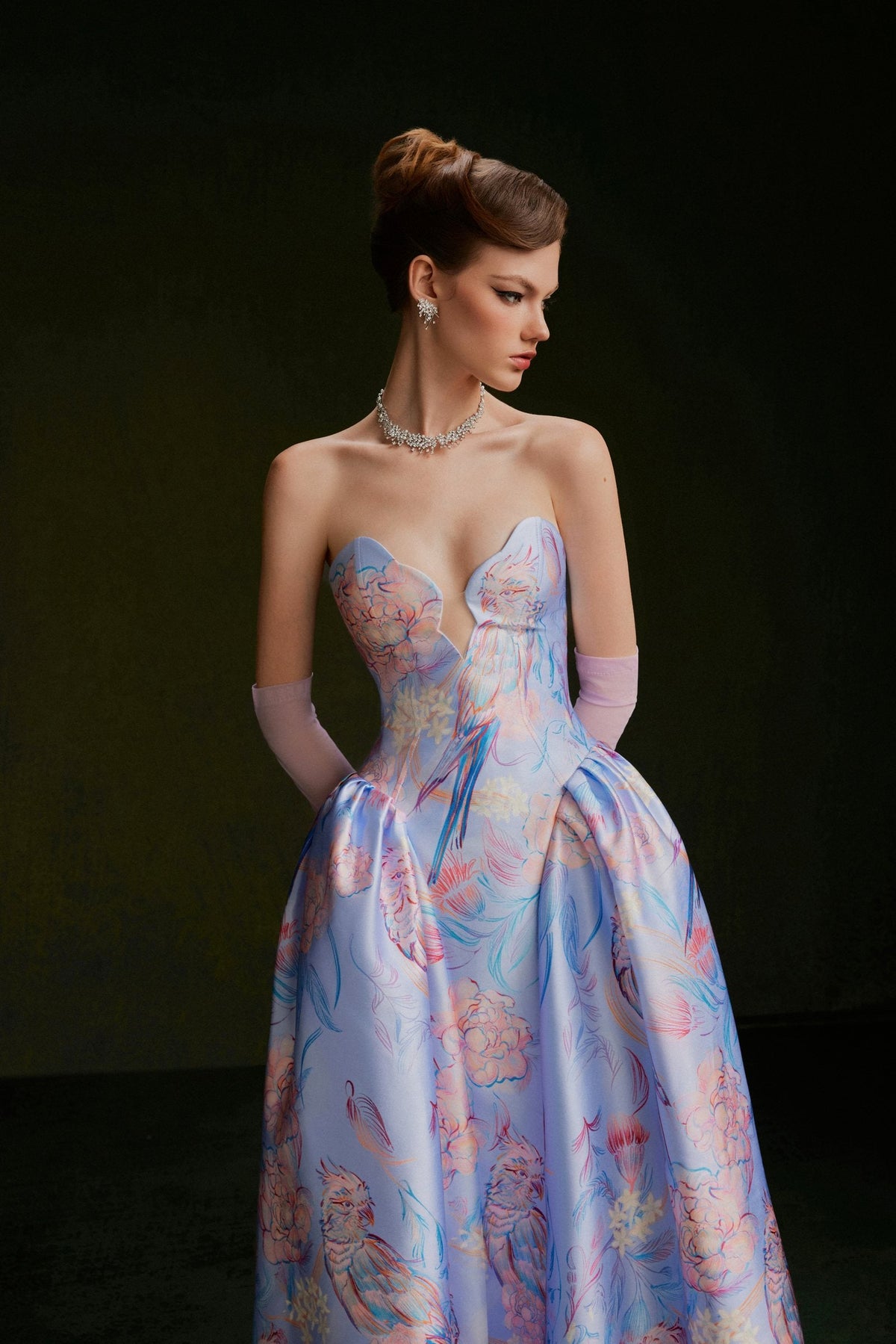 Vontier de Montier Songbird Embroidered Gown Ice Blue