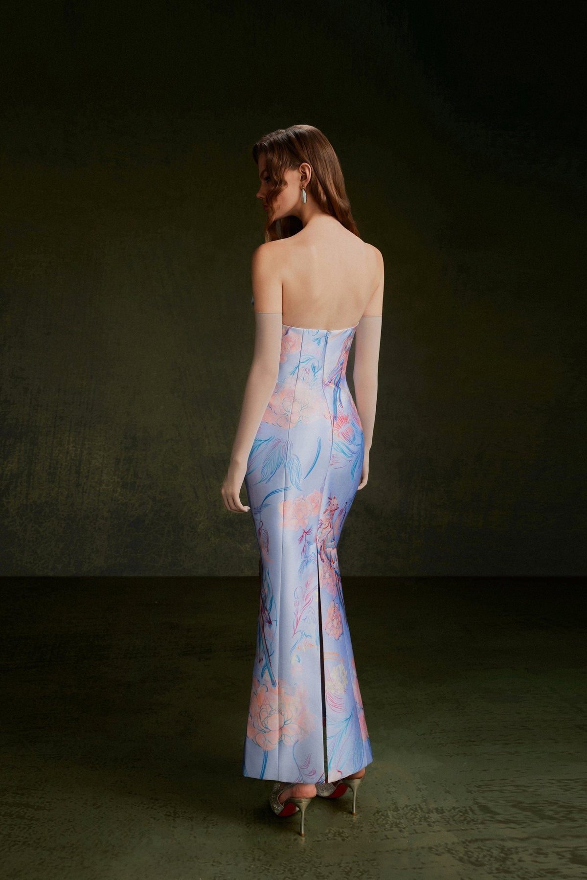 Vontier de Montier Songbird Winged Maxi Gown Ice Blue