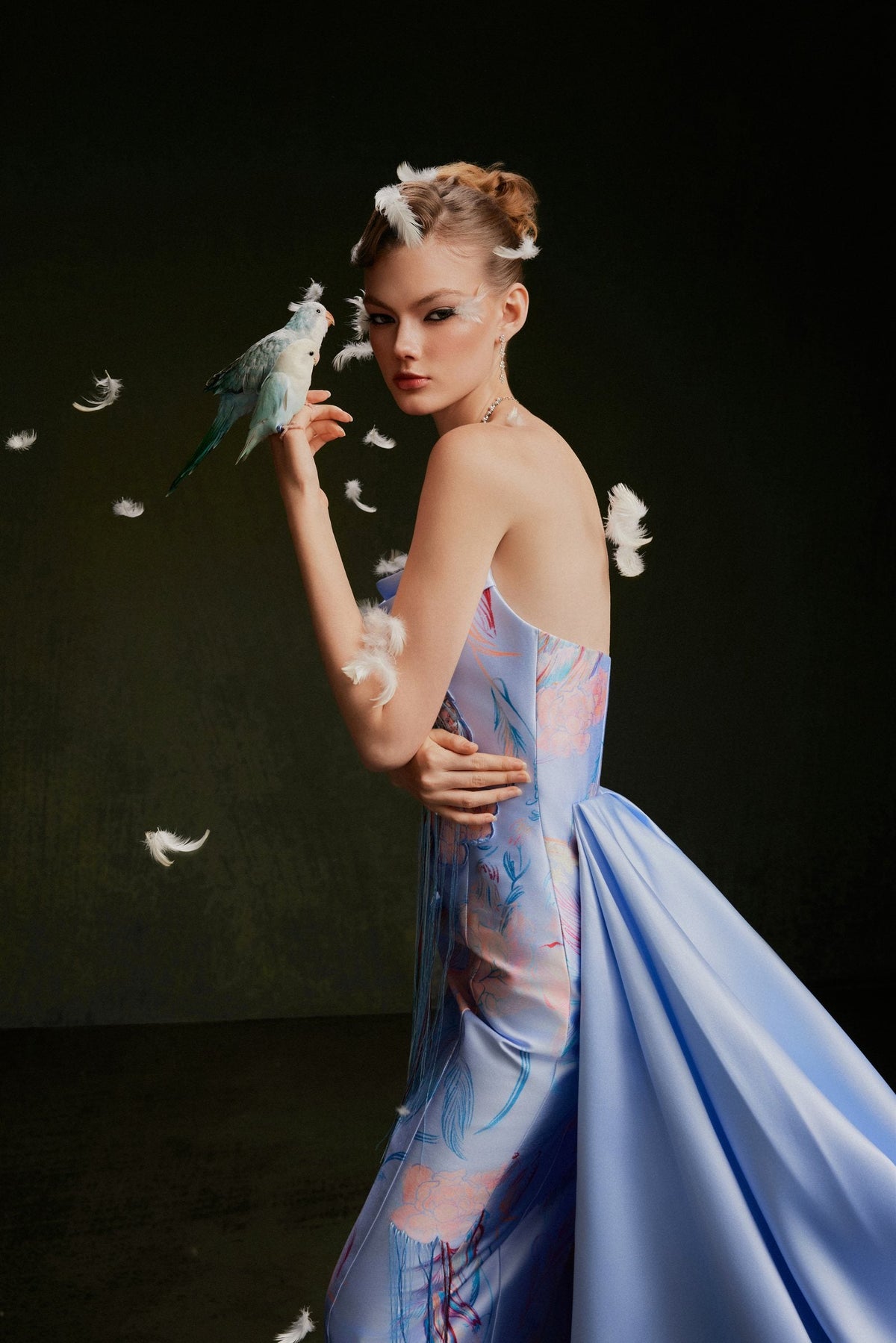 Vontier de Montier Songbird Winged Maxi Gown Ice Blue