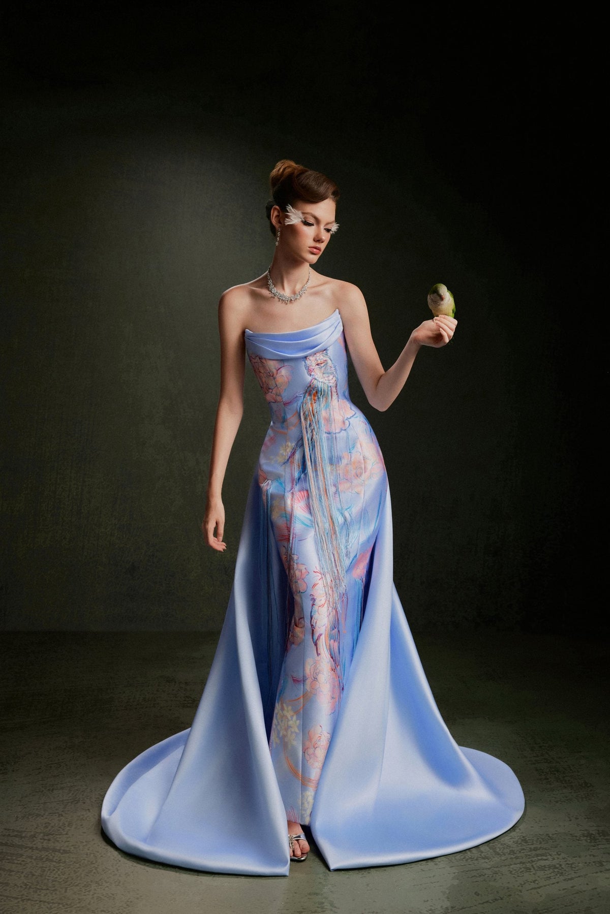 Vontier de Montier Songbird Winged Maxi Gown Ice Blue
