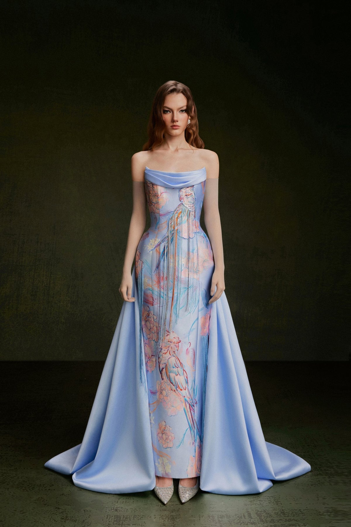 Vontier de Montier Songbird Winged Maxi Gown Ice Blue