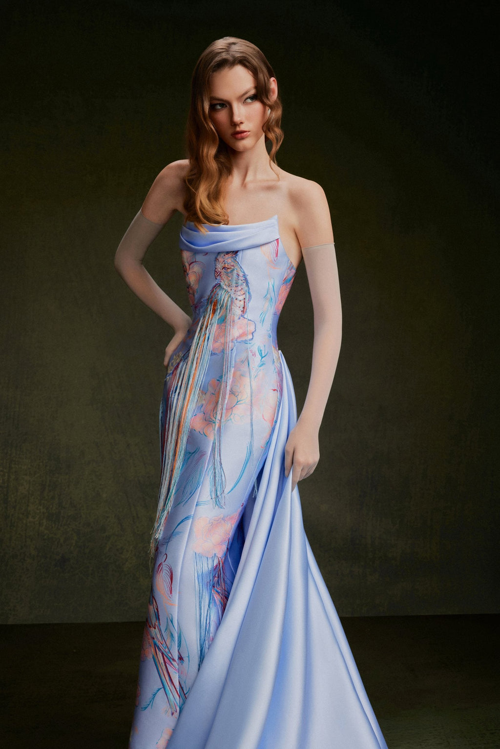 Vontier de Montier Songbird Winged Maxi Gown Ice Blue