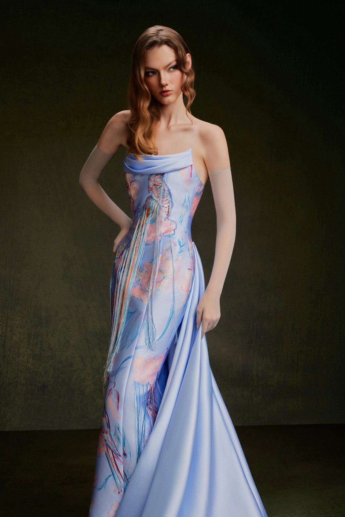 Vontier de Montier Songbird Winged Maxi Gown Ice Blue
