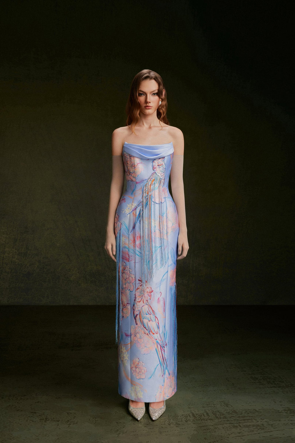 Vontier de Montier Songbird Winged Maxi Gown Ice Blue
