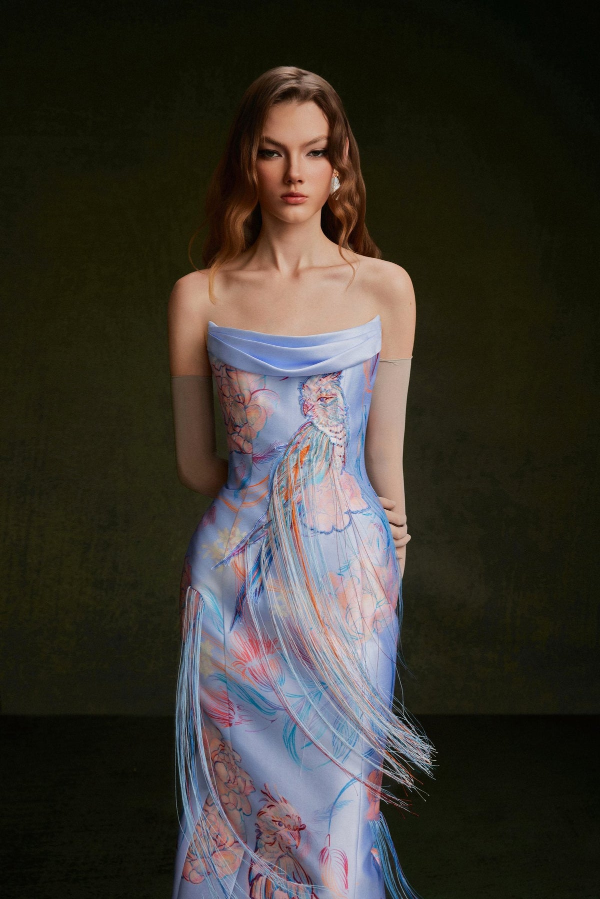 Vontier de Montier Songbird Winged Maxi Gown Ice Blue