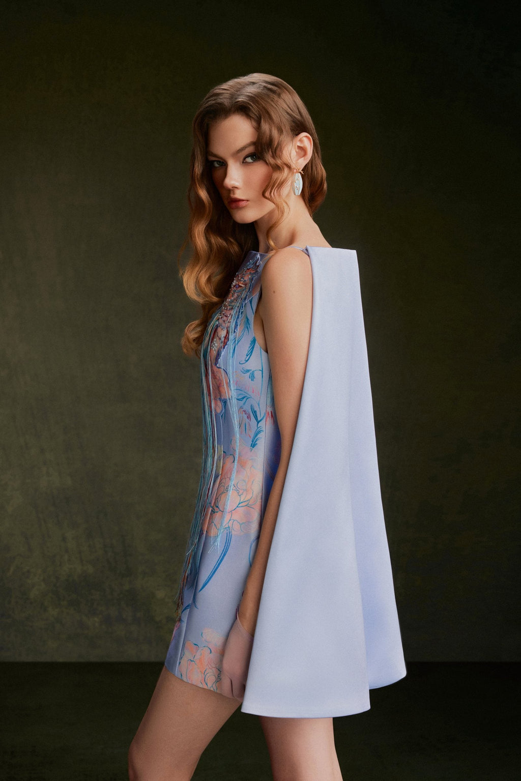 Vontier de Montier Songbird Winged Mini Gown Ice Blue