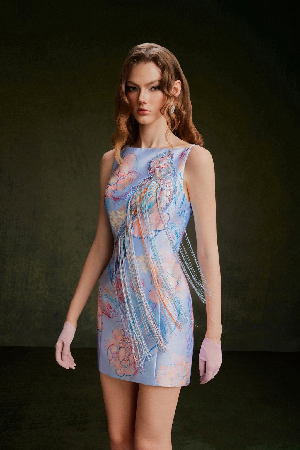 Vontier de Montier Songbird Winged Mini Gown Ice Blue