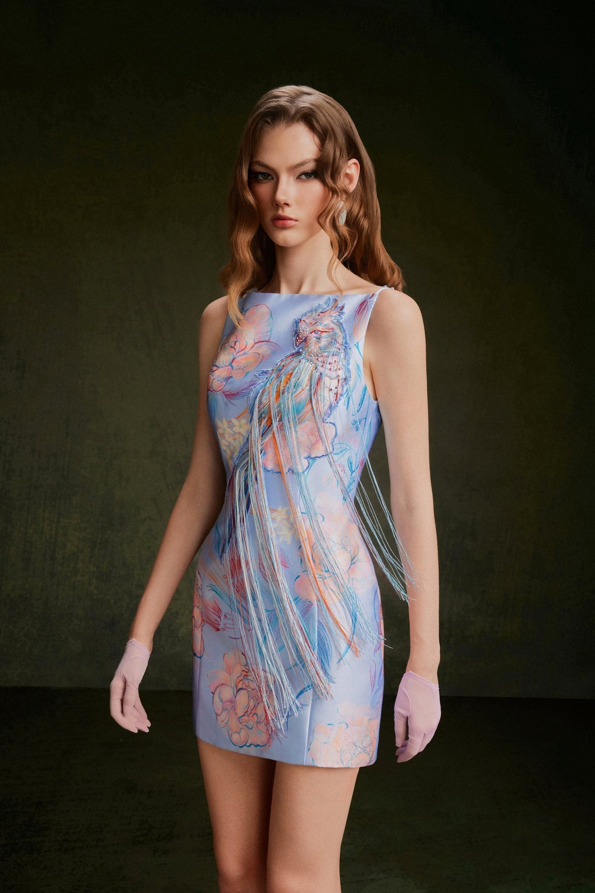Vontier de Montier Songbird Winged Mini Gown Ice Blue