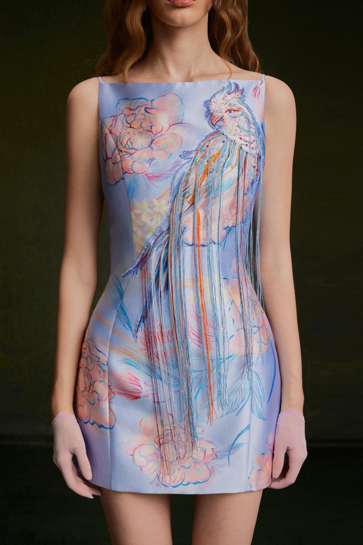 Vontier de Montier Songbird Winged Mini Gown Ice Blue