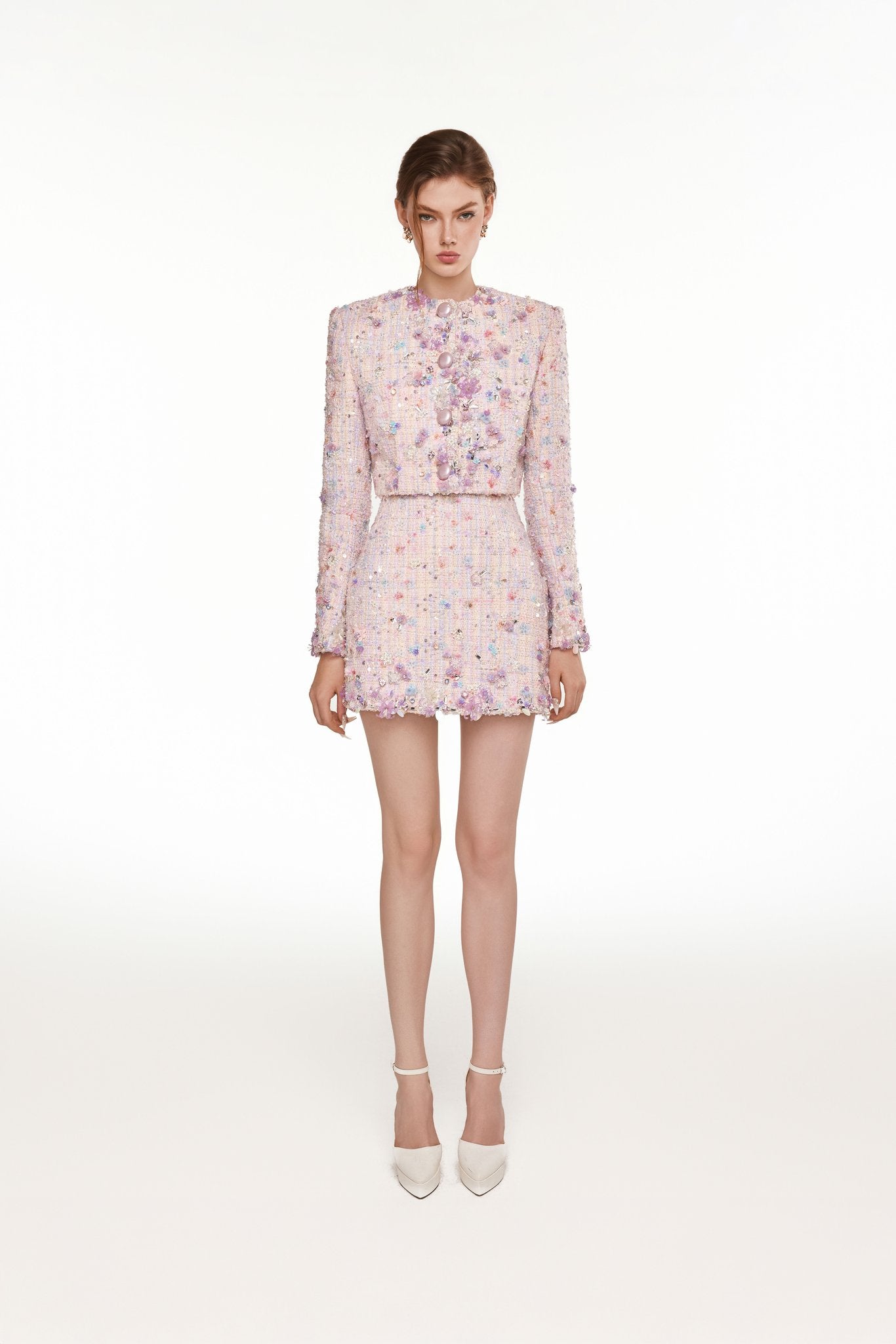 Floral Bejeweled Skirt Blush