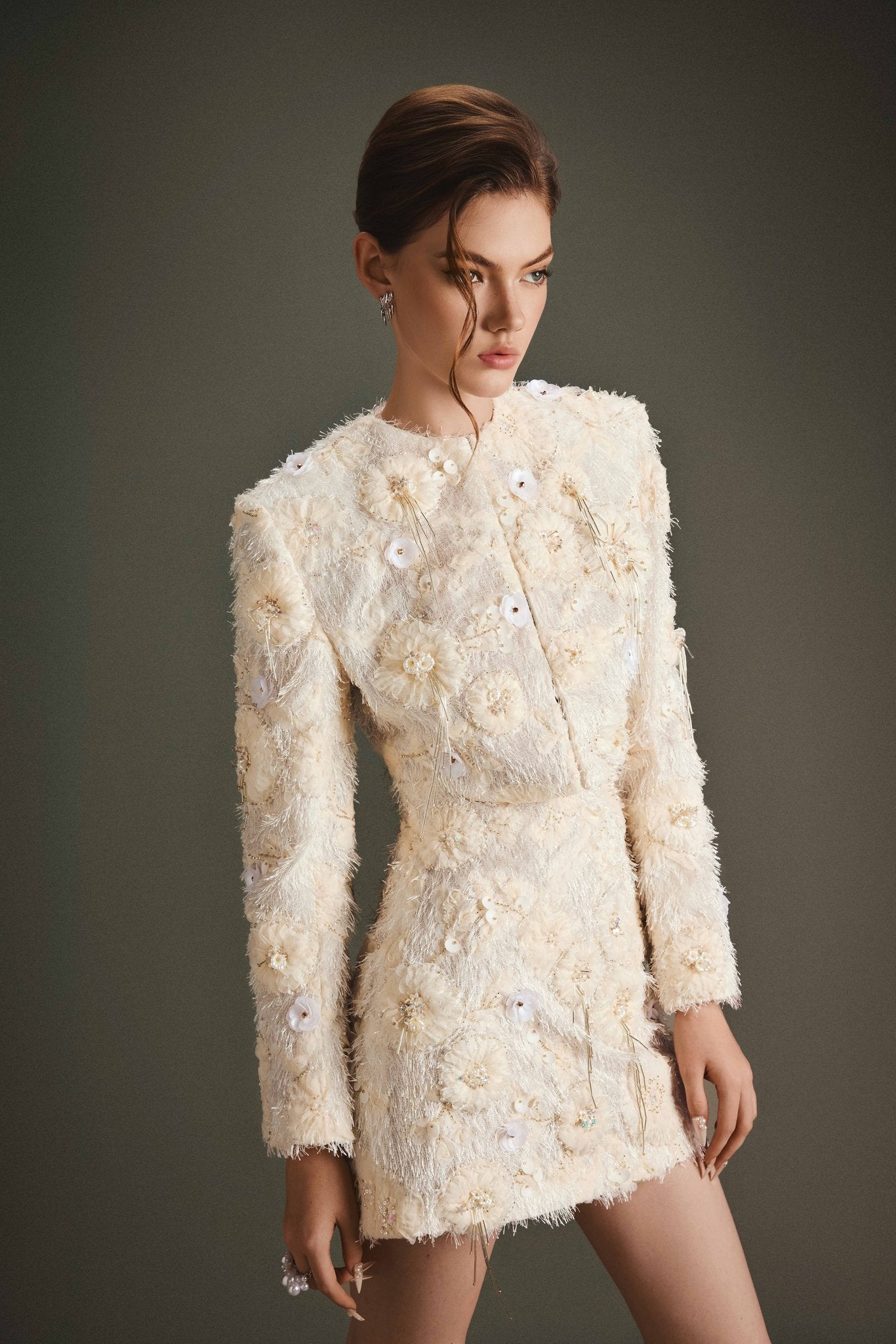 Camellia Beading Blazer & Skirt Set