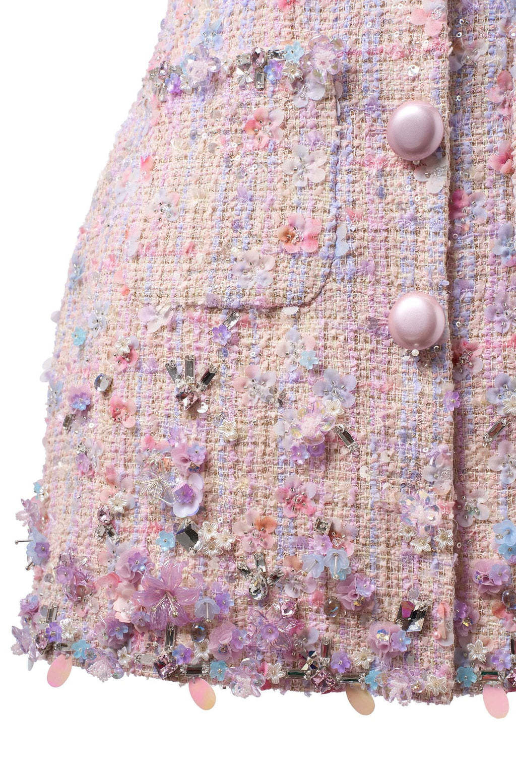 Floral Bejeweled Mini Dress Blush