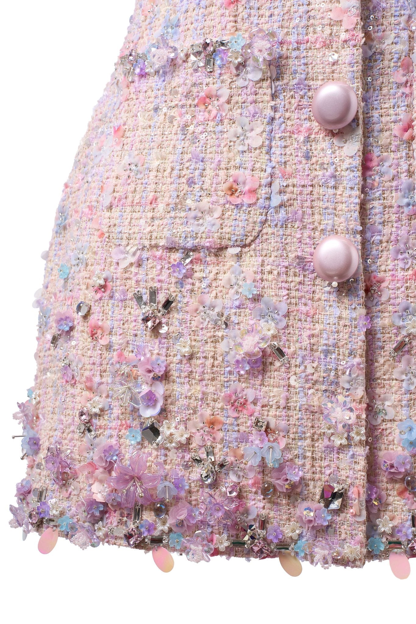 Floral Bejeweled Mini Dress Blush