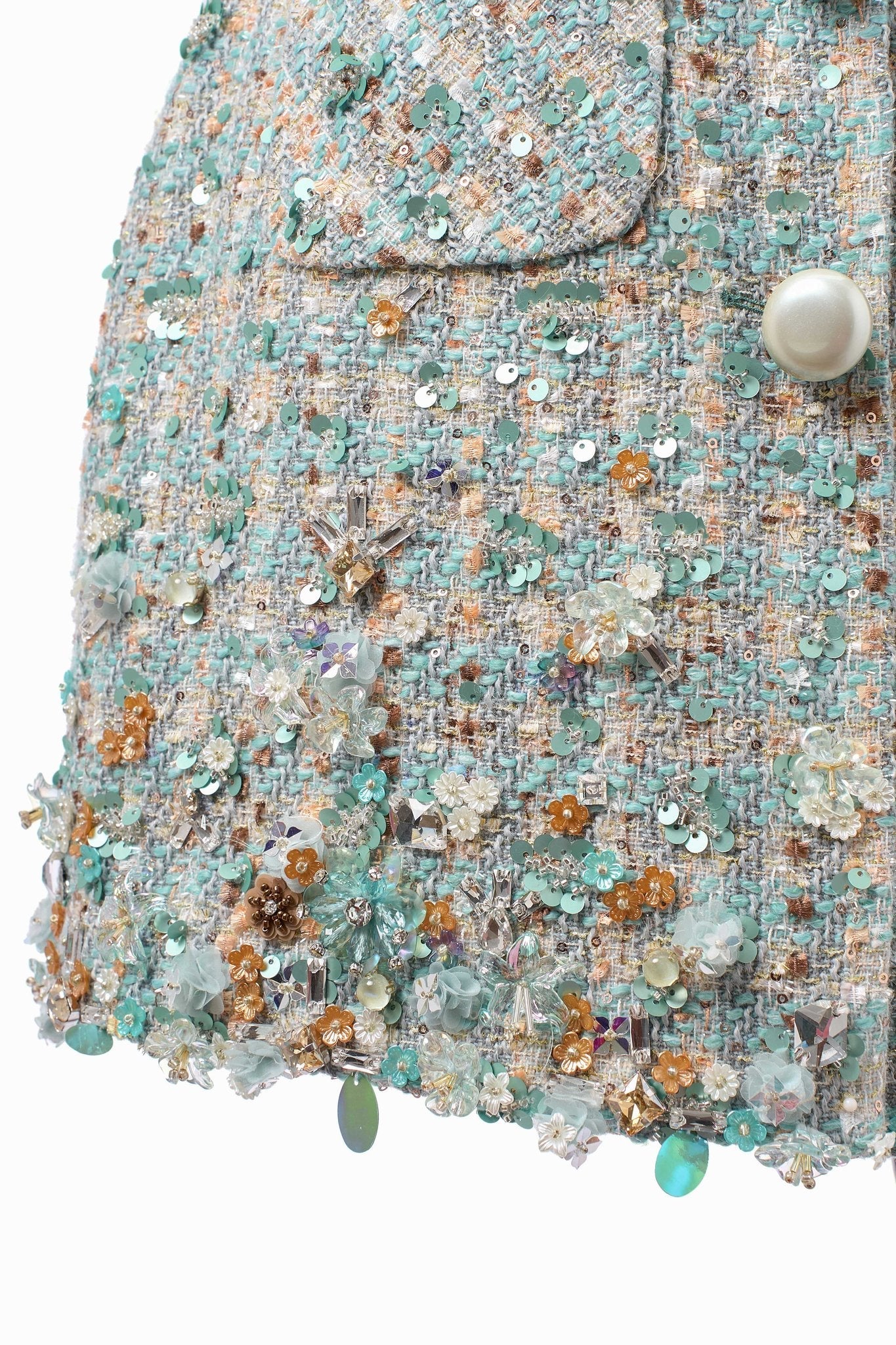 Floral Bejeweled Mini Dress Aqua